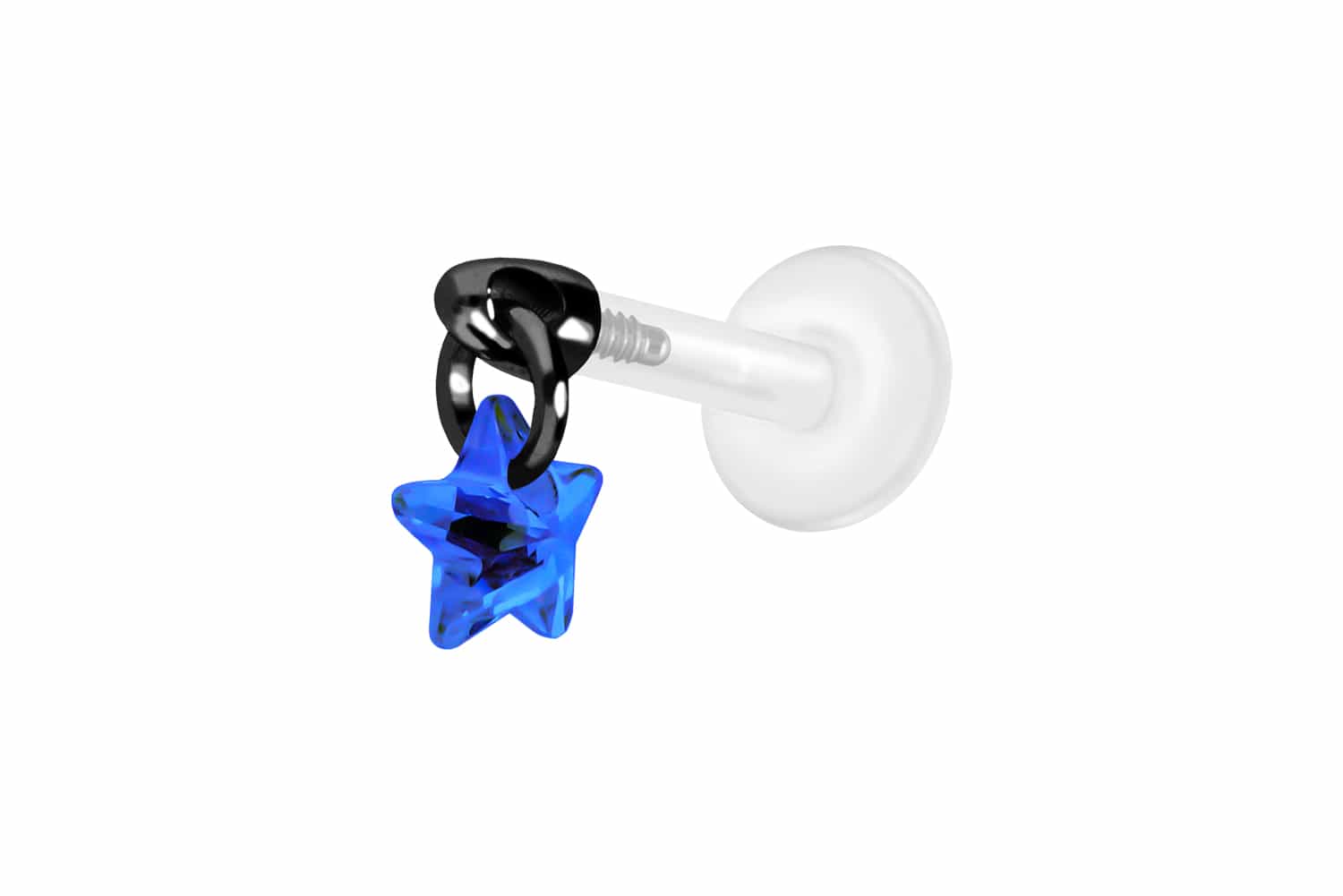 PTFE Labret Piercing mit Innengewinde + Titan-Aufsatz KRISTALLSTERN
